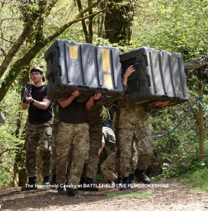 Members of The Household Cavalry Mounted Regiment enjoying laser combat at Battlefield Live in Pembrokeshire